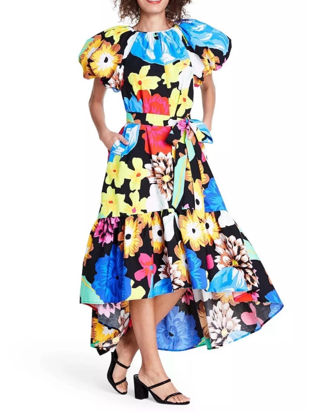Christopher John Rogers Target Floral Puff Sleeve High Low Poplin Dress Size M - Picture 3 of 13